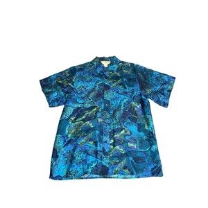 Vintage S.I.N.Y. 100% Silk Shirt Button Down Shirt Sleeve Blue Green Sz Small